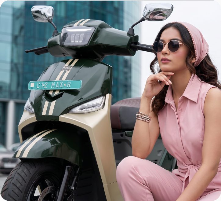 Rider seated on the C12 MaxR