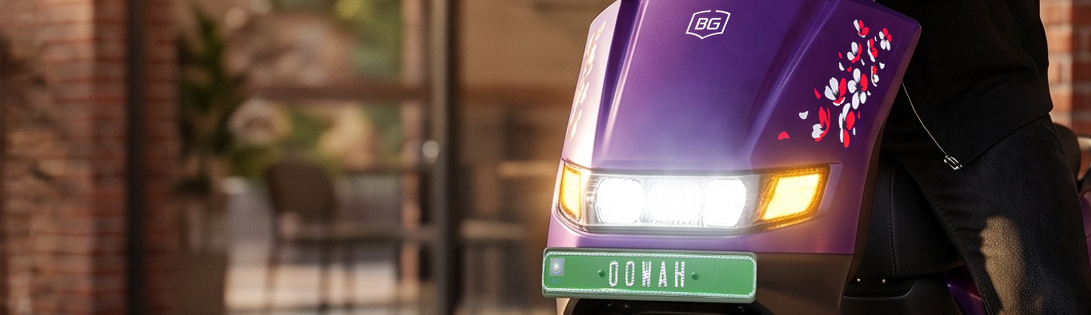 Close-up of the BG Oowah LED headlamp lit at dusk